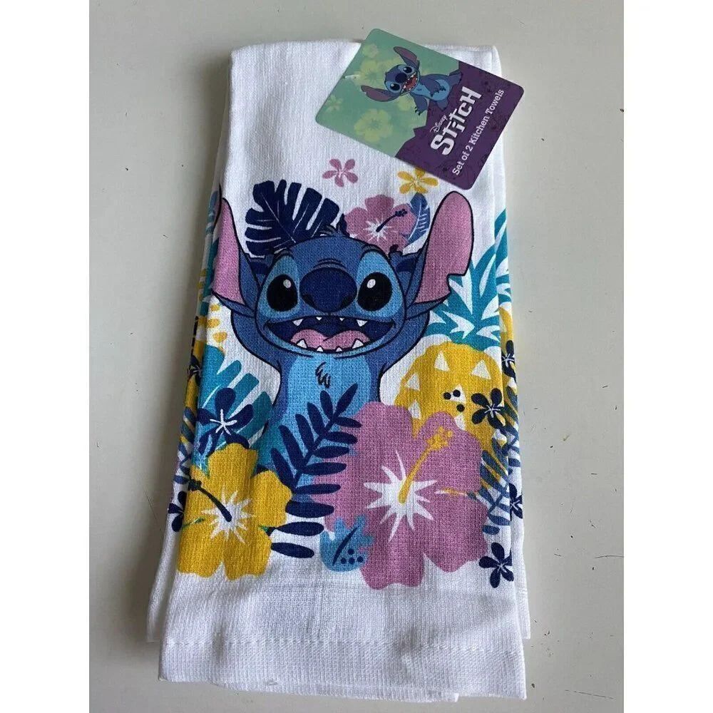 2 Pack Disney Lilo & Stitch Hand Kitchen‎ Towels Floral Tropical Colorful NEW